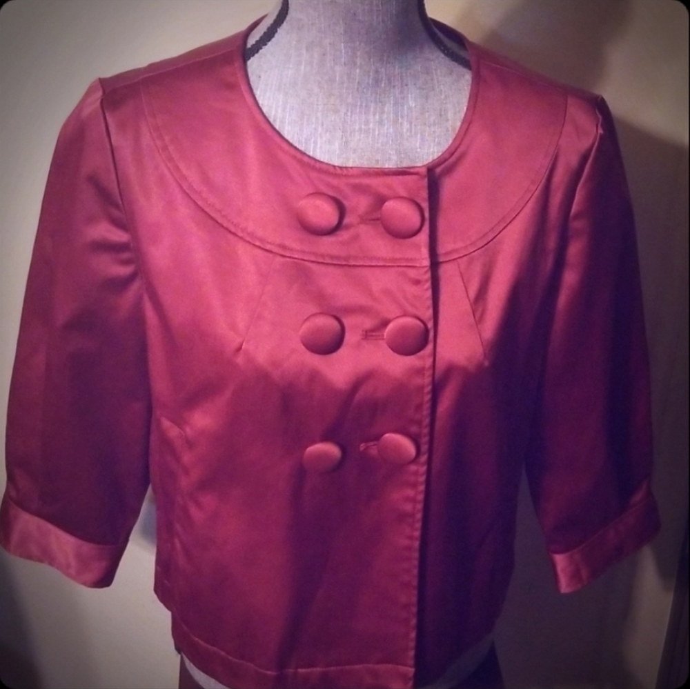 Red Cropped Blazer Top